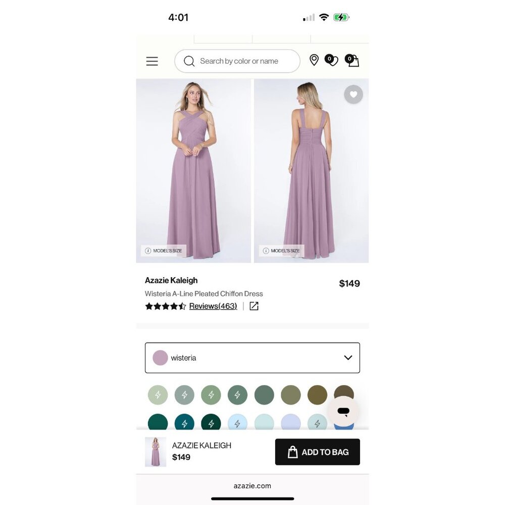 Azazie Kaleigh Bridesmaid Pleated Chiffon Dress Full Length Wisteria Custom NWT - Picture 4 of 15